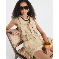 River Island Womens Sleeveless Utility Playsuit - Beige