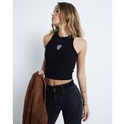 River Island Embroidered Ribbed Tank Top - Black