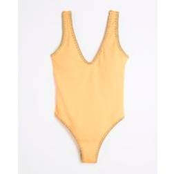 River Island Textured Plunge Neck Swimsuit - Orange