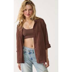 Stradivarius Linen Blend Shirt - Brown
