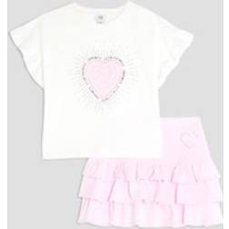 River Island Girls Pink Heart T-Shirt And Rara Skirt Set - Pink