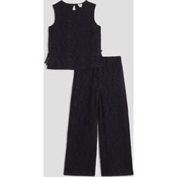 River Island Girls Lace Bow Side Crop Top Set - Black