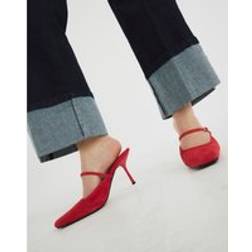 River Island Faux Suede Buckle Strap Heeled Mules - Red
