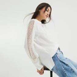 River Island Cream Long Sleeve Lace Insert Blouse - Womens