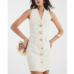 River Island Cream Sleeveless Mixed Button Mini Dress - Womens