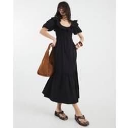 River Island Womens Black V Neck Frill Midi Dress - 14