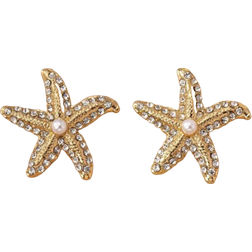 Shein 1 Pair Glitzy Rhinestone Starfish Stud Earrings, High-End Women's Earring Accessories For Daily Wear And Vacation