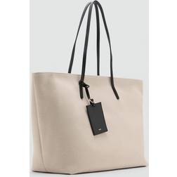 Mango Contrast Canvas Shopper Bag Woman - Off White