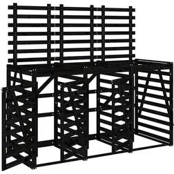 vidaXL Triple Wheelie Bin Storage Black Solid Wood Pine (Building Area )
