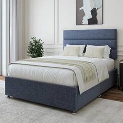 Bedmaster Super King Size Midnight Linen 4 Drawer Divan Base And Square Headboard - Blue Continental Bed