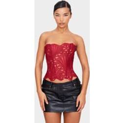 PrettyLittleThing Textured Sheer Floral Lace Corset - Red