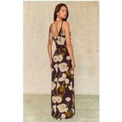 PrettyLittleThing Floral Chiffon Cowl Maxi Dress - Chocolate