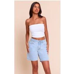 PrettyLittleThing Petite Low Rise Baggy Boyfriend Shorts - Light Blue