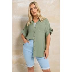 Yours Button Through Oversized Shirt - Green