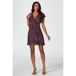 FS Collection Floral Print Wrap Top Dress - Black
