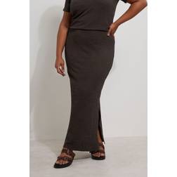 Yours Textured Side Split Maxi Skirt - Chocolate Brown