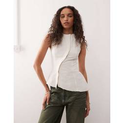 Weekday Asymmetric Peplum Top Concealed Buttons - Off White
