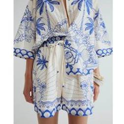 River Island Womens Blue Shell Printed Tie Waist Shorts - 22
