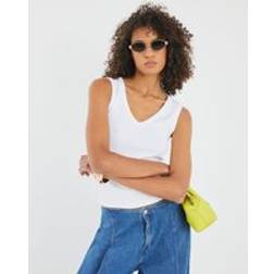 River Island Womens Sleeveless V Neck Ribbed Vest - White
