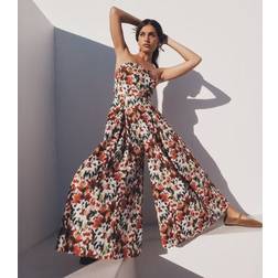 Apricot Womens Floral Ikat Palazzo Jumpsuit - Red