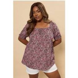 Yours Ditsy Floral Tie Front Top - Pink