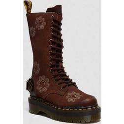 Dr. Martens Leather Dunnet Flower Suede Platform Boots - Brown