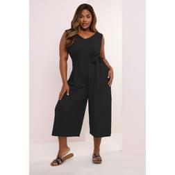 Yours Textured Tie Waist Jumpsuit - Black