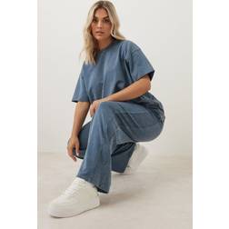 Yours Acid Wash Wide Leg Joggers - Blue