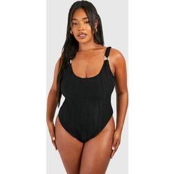 boohoo Womens Plus Square Neck Textured Swimsuit - Black