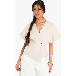 boohoo Womens Woven Button Cap Sleeve Top - Beige