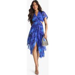 boohoo Womens Floral Dobby Ruffle Detail Midaxi Dress - Blue