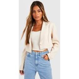 boohoo Womens Basics Woven Single Button Crop Blazer - Beige