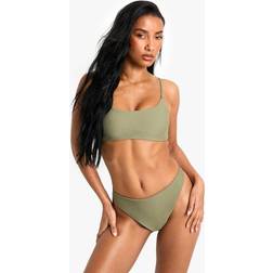 boohoo Womens Petite Swimwear Essentials Crop Bikini Top - Khaki