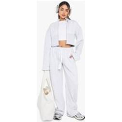 boohoo Womens Cinched Waist Bomber Straight Leg Tracksuit - Grey