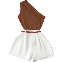 Shein INAWLY 2 Pieces Women Sleeveless Solid Color Tank Top And Shorts Set, Casual