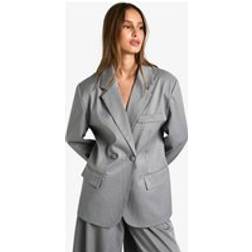 boohoo Womens Tailored Cinched Waist Wrap Blazer - Grey
