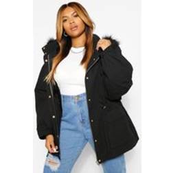boohoo Womens Plus Faux Fur Lined Hooded Parka Coat - Black