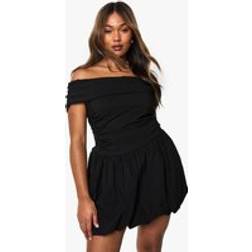 boohoo Womens Plus Bengaline Ruched Puffball Mini Dress - Black