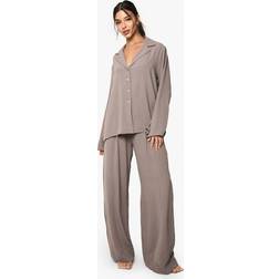 boohoo Womens Woven Oversized Shirt & Drawstring Trouser Co-Ord - Beige