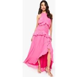 boohoo Womens Halterneck Chiffon Ruffle Detail Maxi Dress - Pink