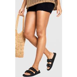 boohoo Womens Plaited Double Strap Slider - Black