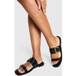 boohoo Womens Double Strap Metal Hardware Detail Sliders - Black