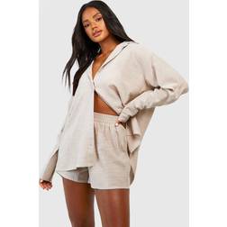 boohoo Womens Cotton Tonal Pinstripe Pyjama Short - Beige