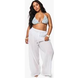 boohoo Womens Plus Beaded Cotton Beach Trousers - White