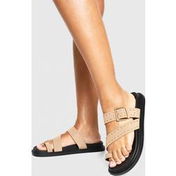 boohoo Womens Studded Buckle Sandals - Beige