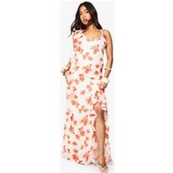 boohoo Womens Petite Floral Cowl Neck Backless Maxi Dress - White