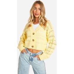 boohoo Womens Crochet Button Through Crop Cardigan - Yellow