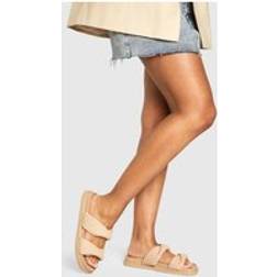 boohoo Womens Double Strap Raffia Sandals - Beige
