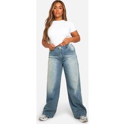 boohoo Womens Plus Basics High Waisted Boyfriend Jeans - Blue