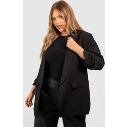 boohoo Plus Ruched Sleeve Lapel Detail Blazer - Black